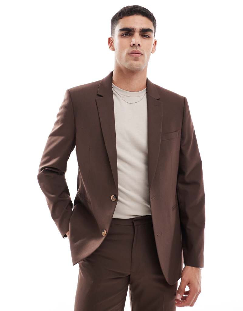 ASOS DESIGN slim suit jacket in brown ASOS DESIGN