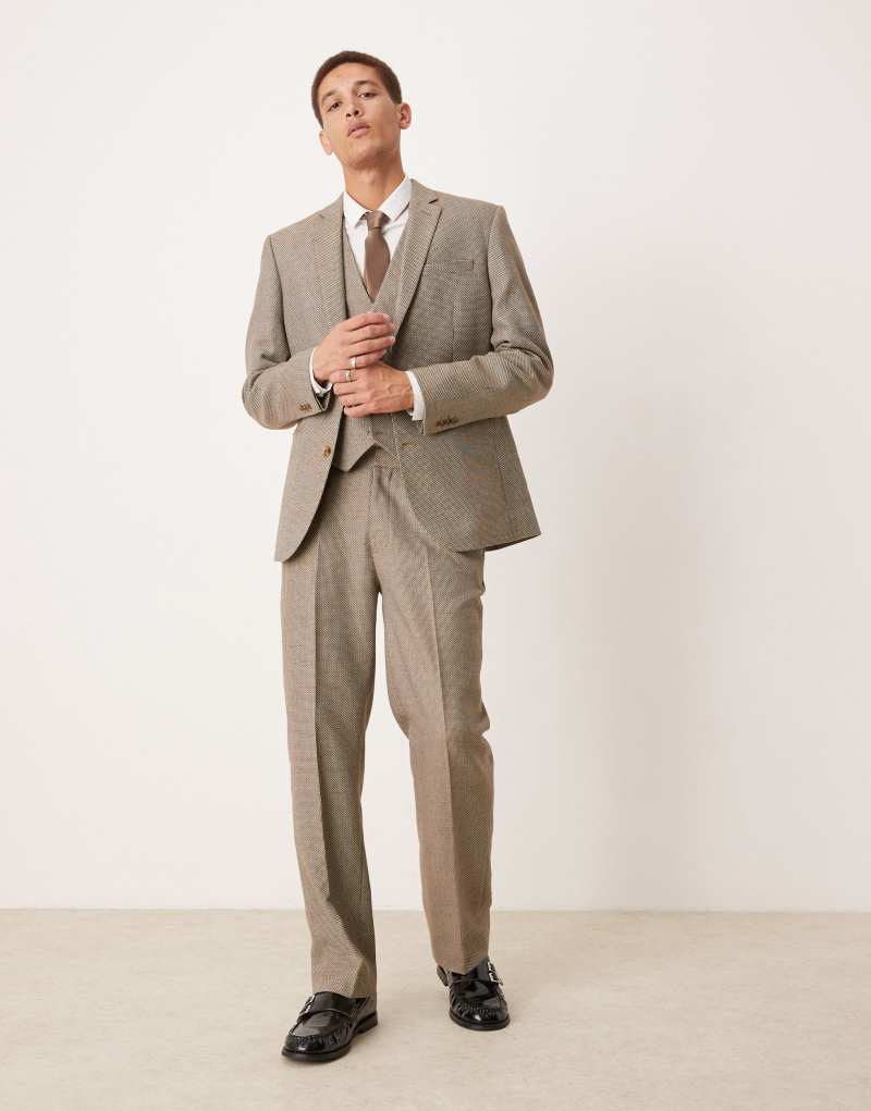 ASOS DESIGN straight suit pants in brown wool mix basketweave ASOS DESIGN