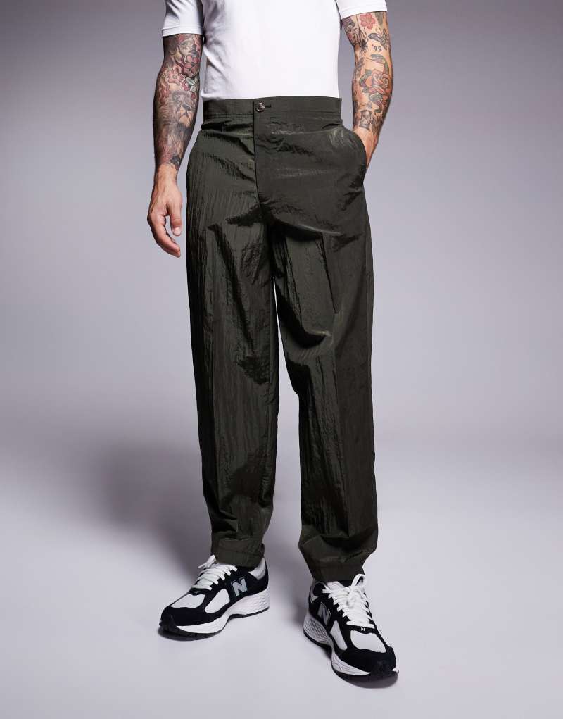 ASOS DESIGN barrel leg suit pants in khaki techy fabric ASOS DESIGN