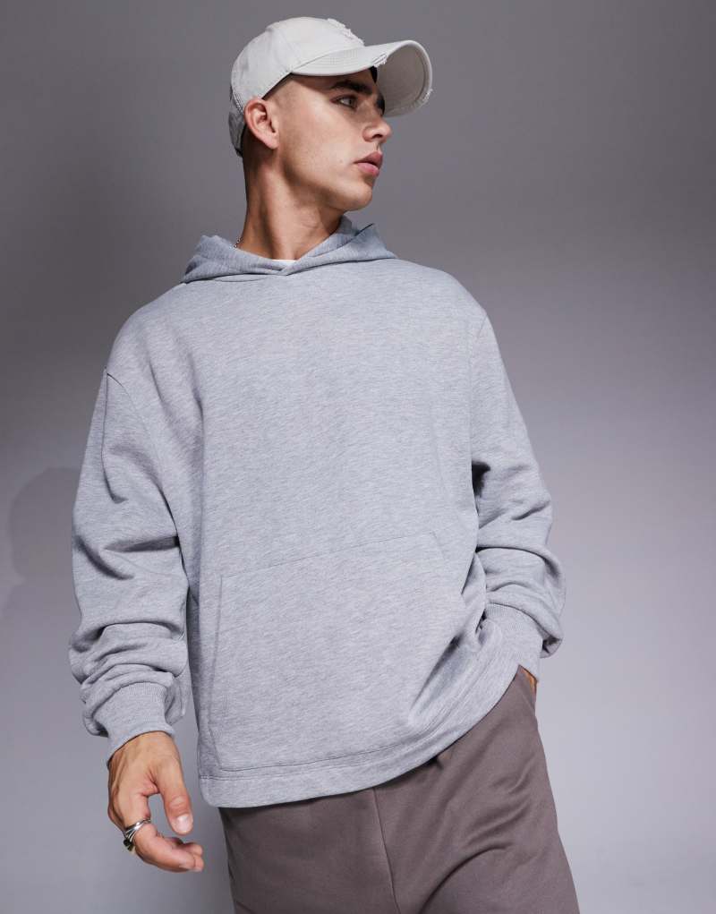 Мужское Худи ASOS DESIGN Oversized с боковой панелью в меланжево-сером цвете ASOS DESIGN