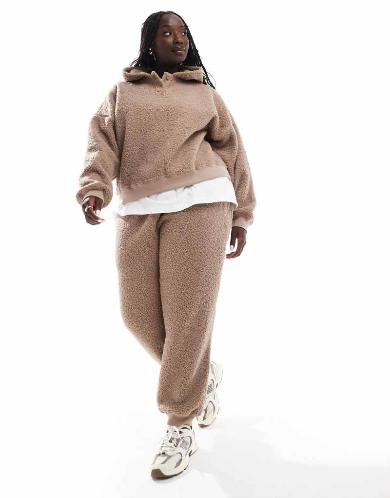 ASOS DESIGN Curve lounge borg oversized hoodie & sweatpants set in taupe ASOS Curve