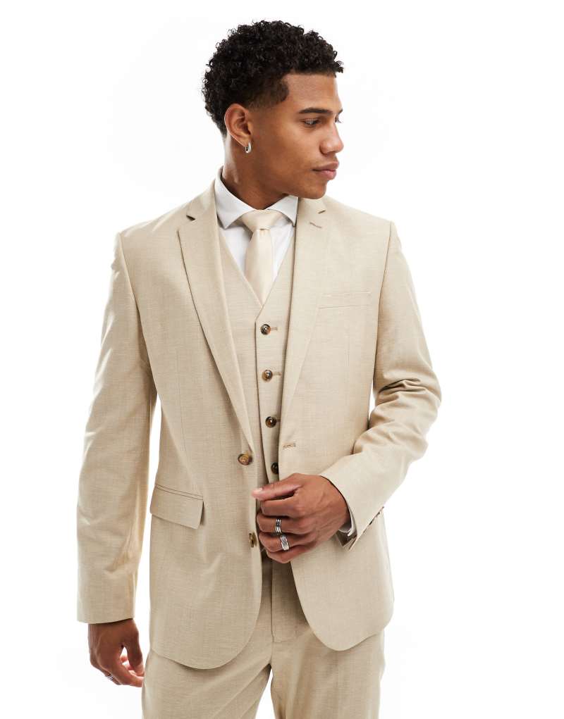 ASOS DESIGN Wedding slim linen mix suit jacket in stone ASOS DESIGN