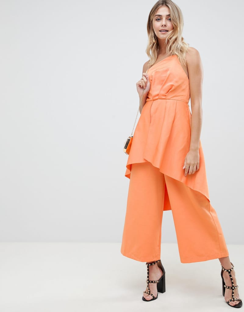 ASOS DESIGN occasion jumpsuit in structured fabric with overlay detail ASOS DESIGN