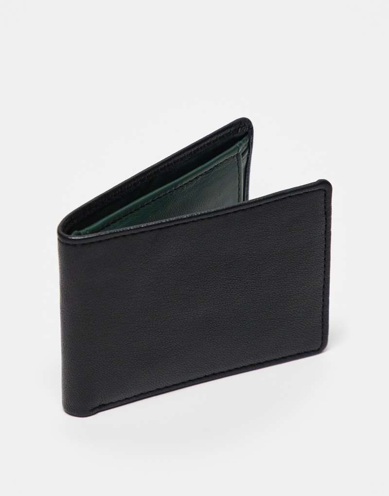 ASOS DESIGN leather wallet with contrast in black and green ASOS DESIGN