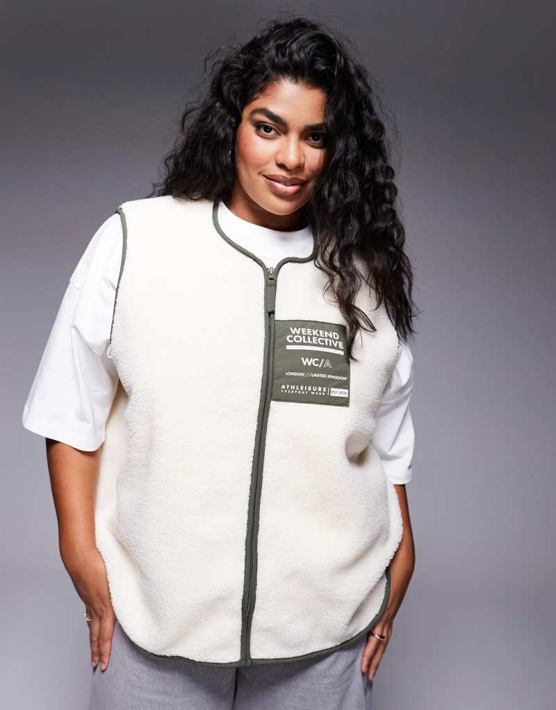 Weekend Collective Curve nylon pocket borg vest in cream & khaki ASOS Curve