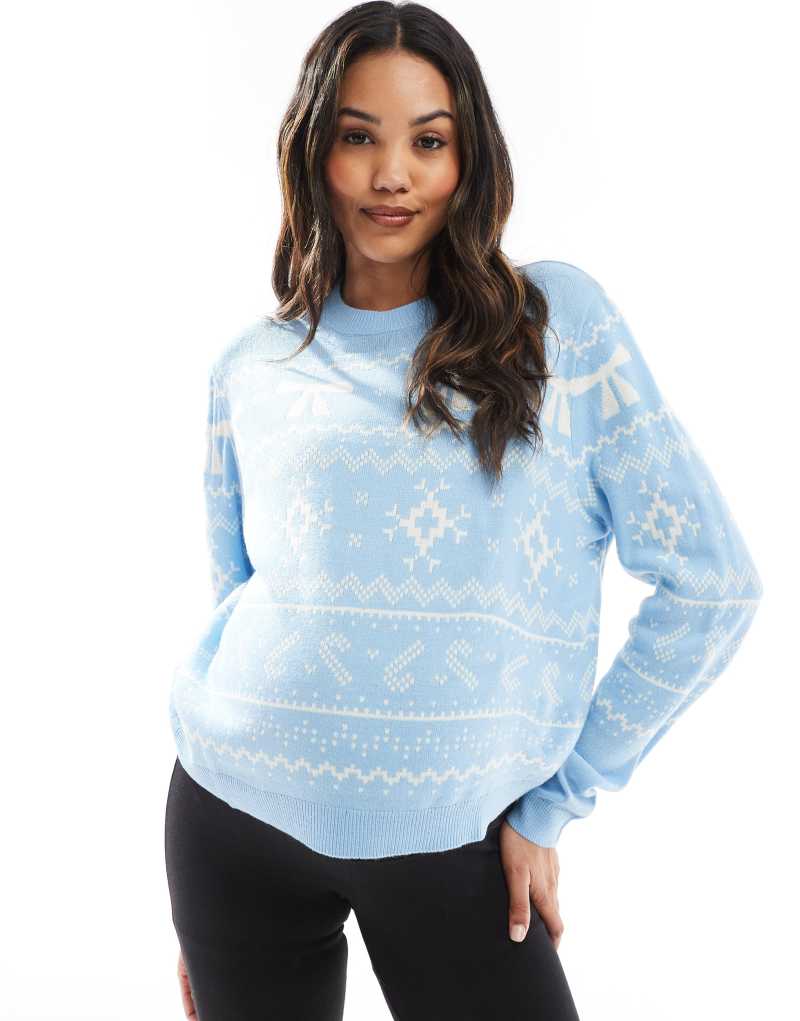 ASOS DESIGN Maternity crew neck christmas sweater with fairisle pattern in blue and cream ASOS Maternity