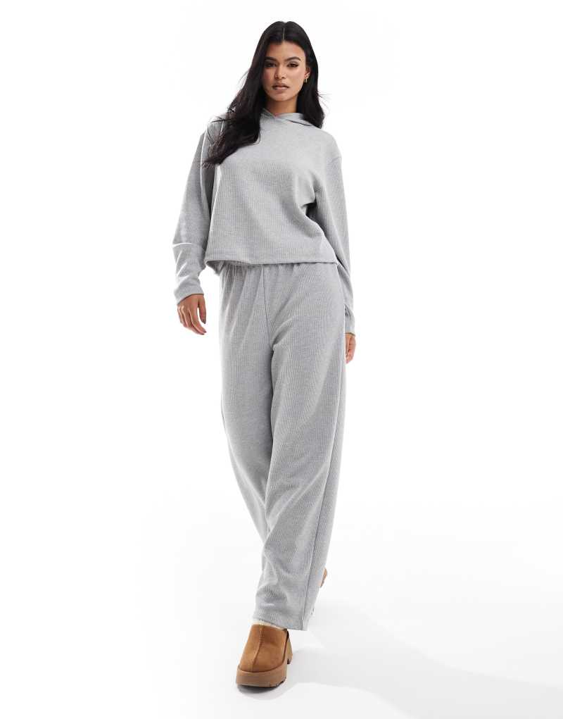 ASOS DESIGN lounge glitter waffle hoodie & wide leg pants set in gray ASOS DESIGN