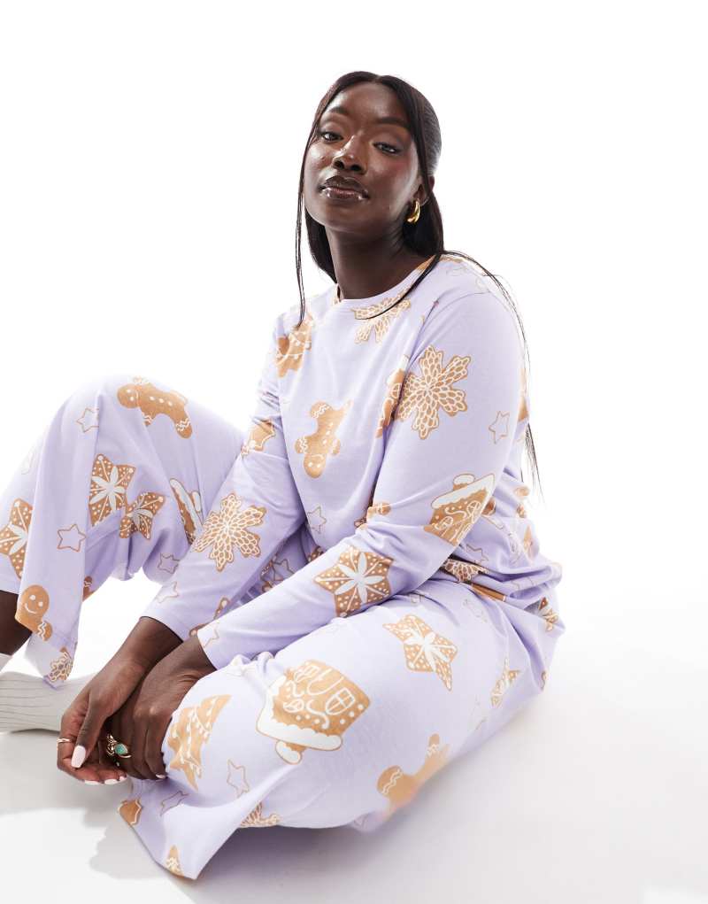 ASOS DESIGN Curve gingerbread house long sleeve top & pants pajama set in purple ASOS Curve