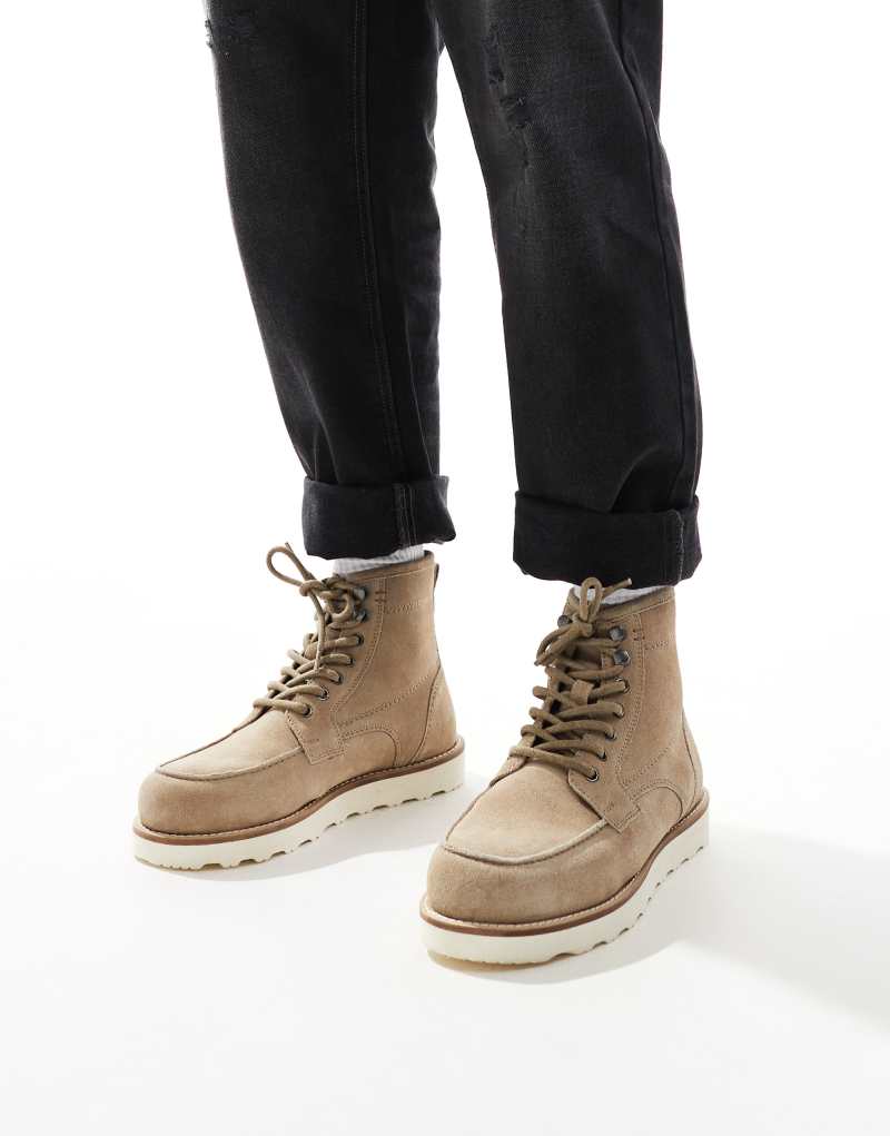 ASOS DESIGN lace up boots in tone suede with contrast sole ASOS DESIGN