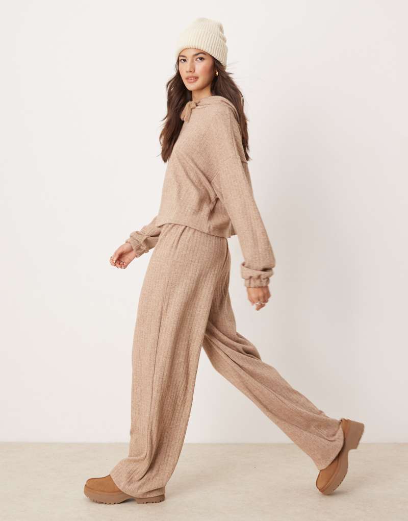 ASOS DESIGN lounge wide rib pants in brown ASOS DESIGN