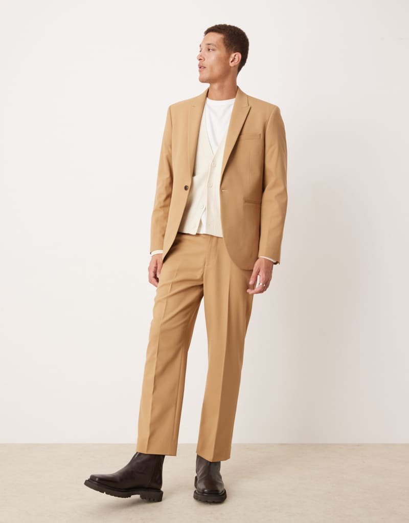 ASOS DESIGN straight leg crop length suit pants in brown twill ASOS DESIGN