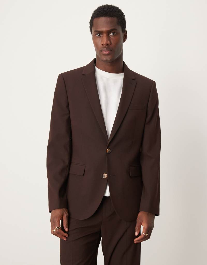 ASOS DESIGN slim suit jacket in brown ASOS DESIGN