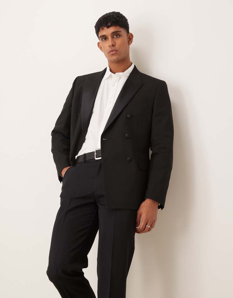 ASOS DESIGN slim double breasted tuxedo blazer in black ASOS DESIGN