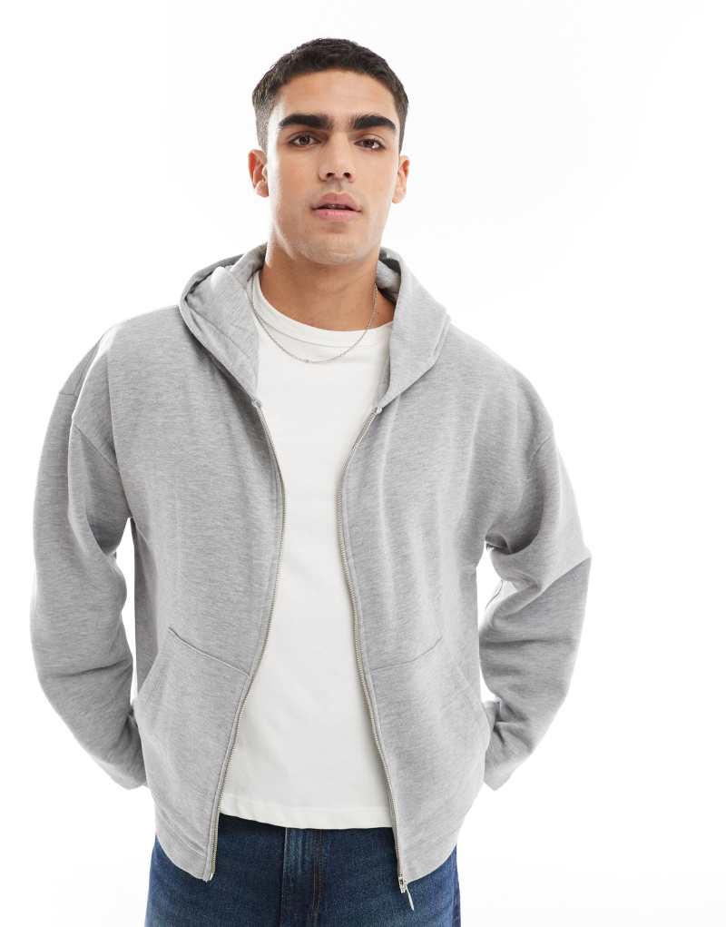 ASOS DESIGN zip through hoodie in gray heather ASOS DESIGN