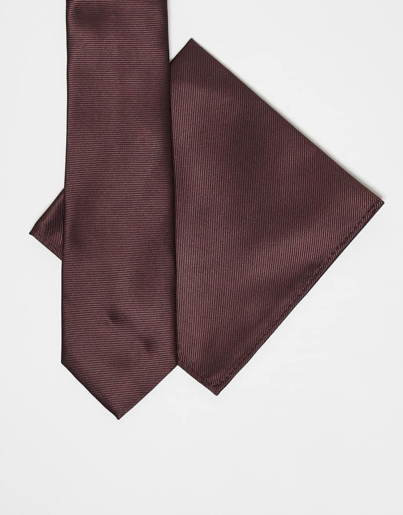 ASOS DESIGN tie and pocket square in merlot ASOS DESIGN