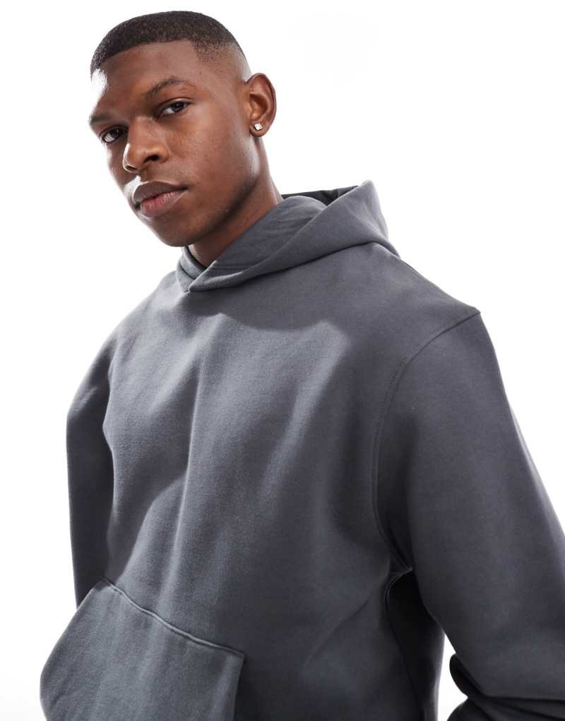 ASOS DESIGN premium heavyweight boxy cropped hoodie 400gsm in washed black ASOS DESIGN