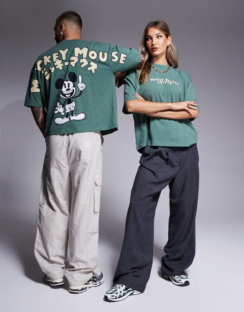 Унисекс Футболка ASOS DESIGN Disney Oversized с принтами Микки Мауса в зеленом цвете ASOS DESIGN