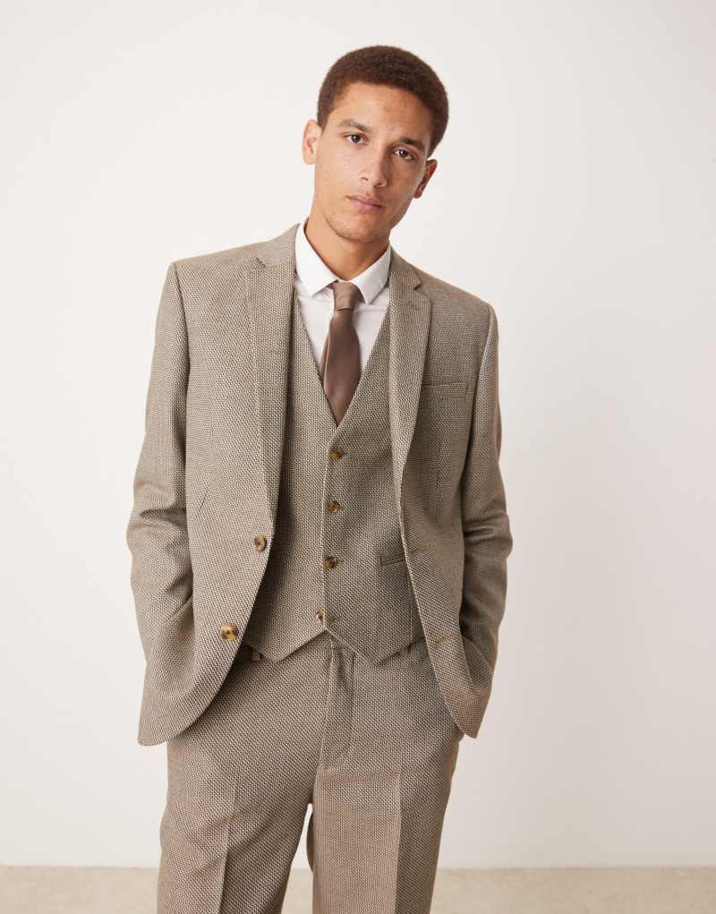 ASOS DESIGN regular suit jacket in brown wool mix basketweave ASOS DESIGN