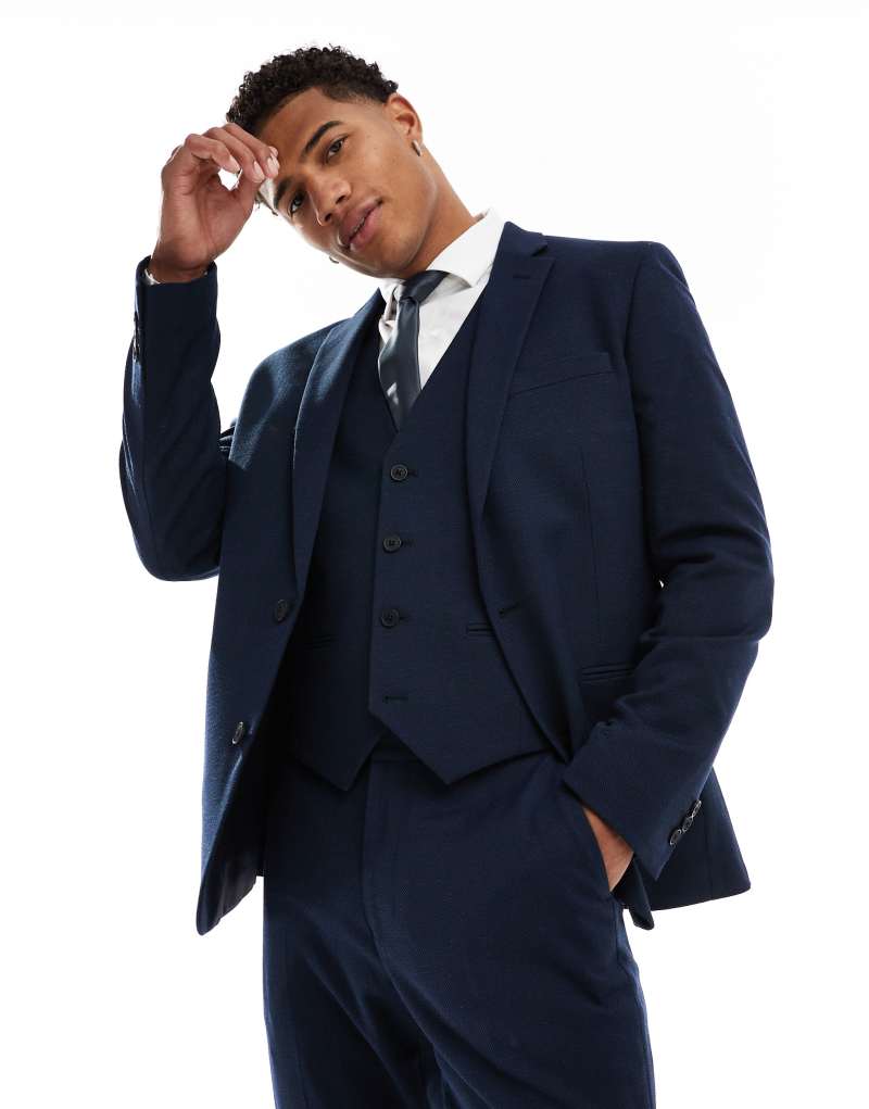 ASOS DESIGN slim suit jacket in navy microtexture ASOS DESIGN