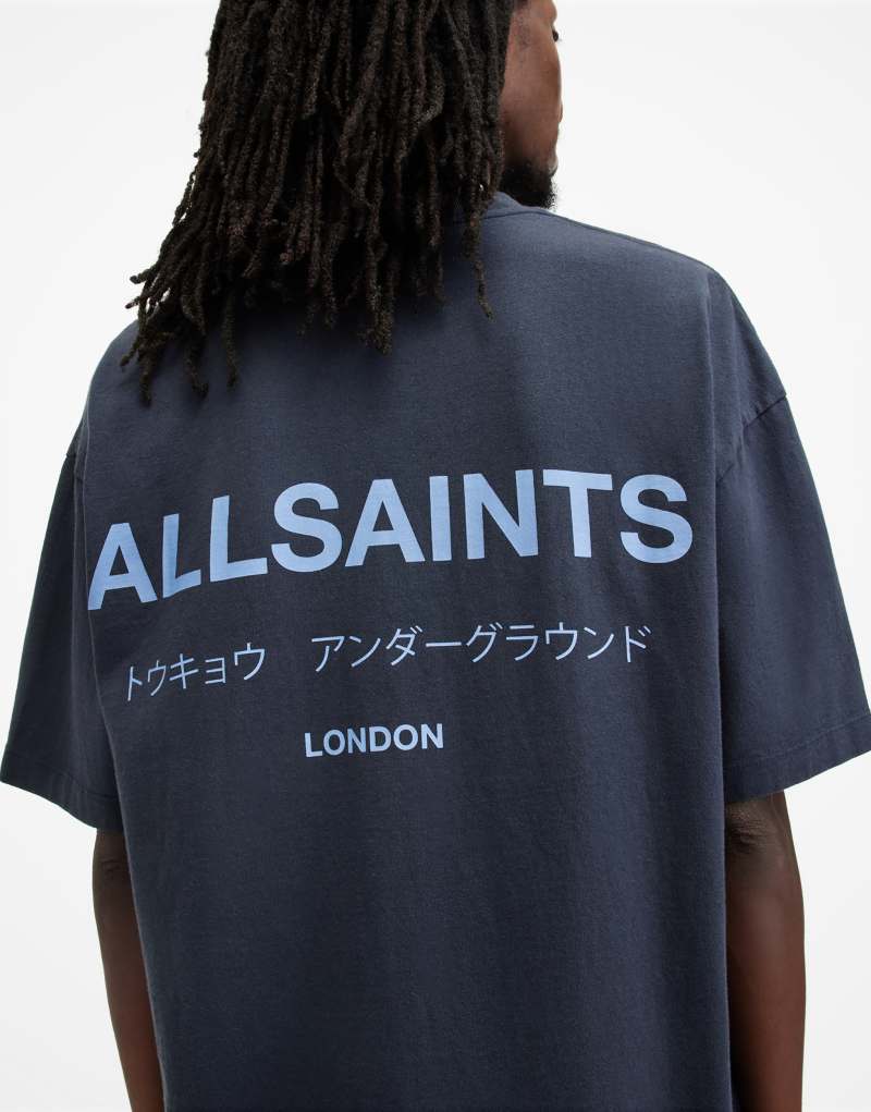 Мужская Футболка AllSaints Underground oversized в пепельном голубом AllSaints