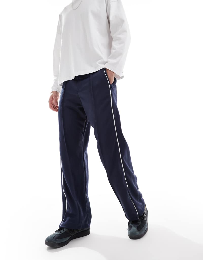 Bershka piped track wide leg track pants in blue - part of a set Bershka