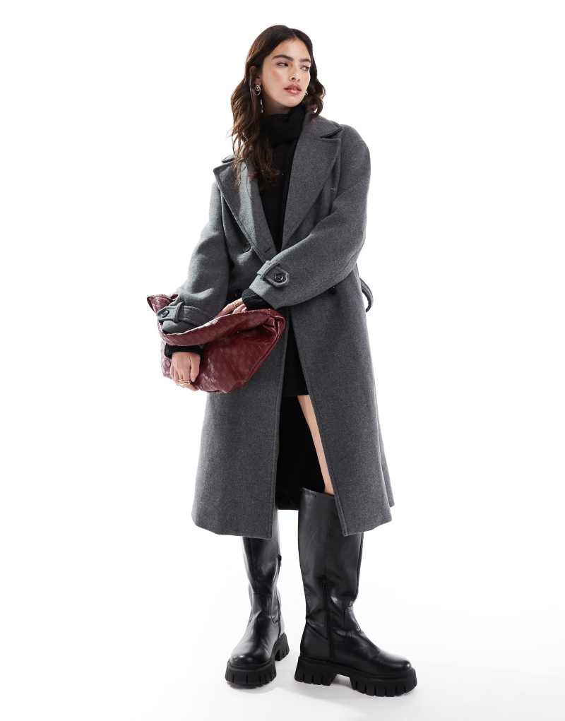 Bershka wool mix trench coat in dark gray Bershka