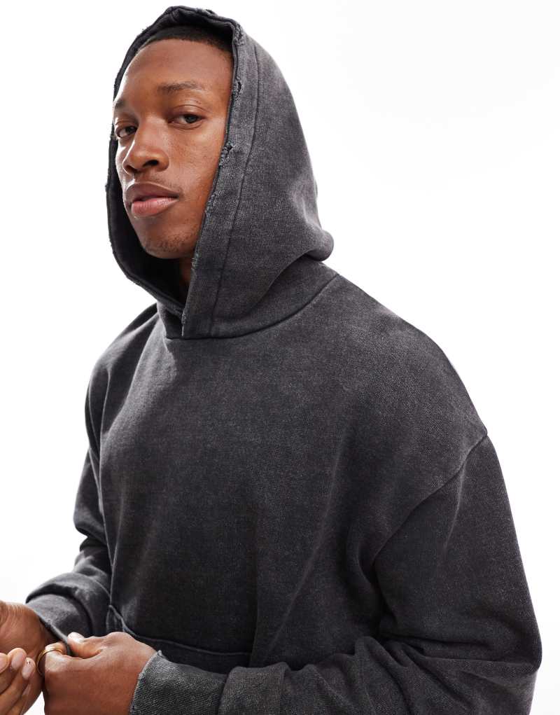 Bershka washed hoodie in charcoal Bershka