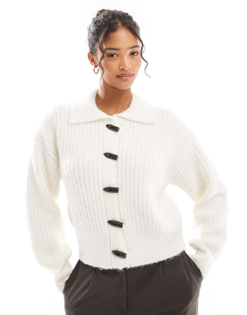 Bershka chunky knit cardigan in white Bershka