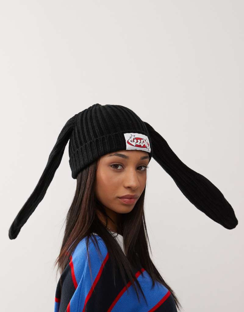 COLLUSION knit skater beanie with ears in black Collusion