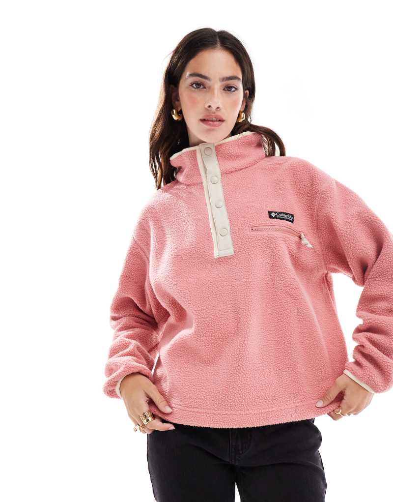 Columbia Helvetia II cropped half snap fleece jacket in pink agave red Columbia