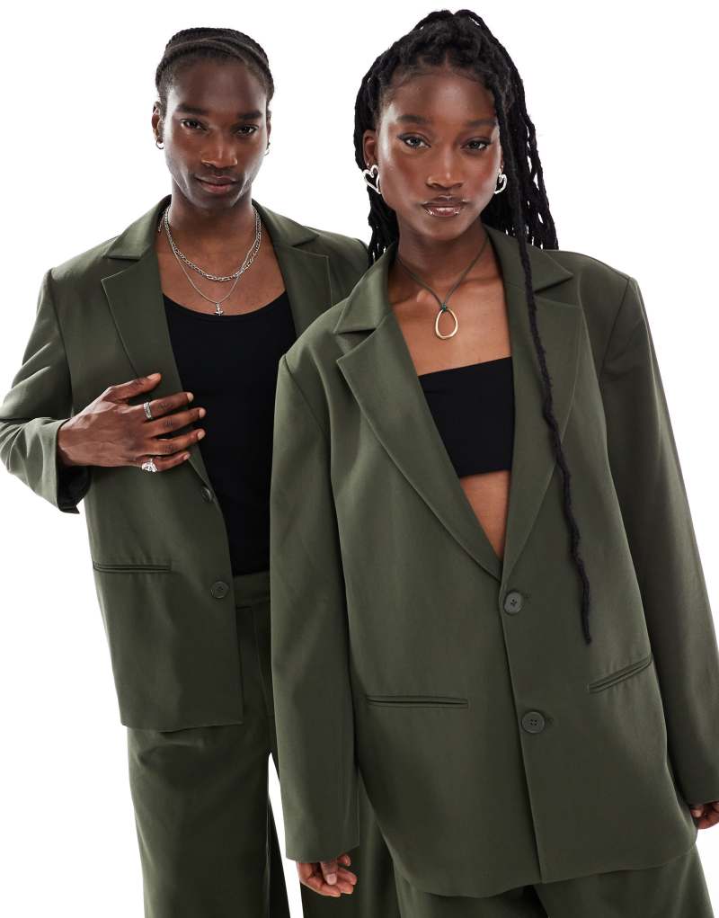 COLLUSION unisex oversized blazer in olive - part of a set Collusion