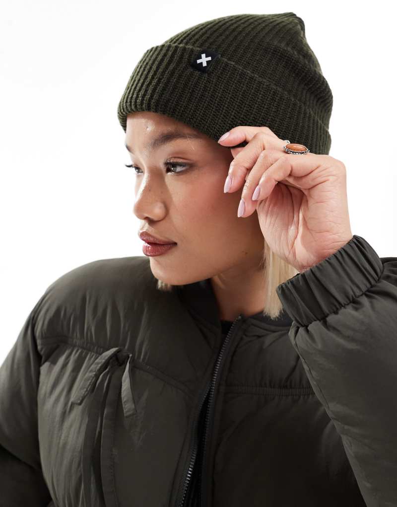 COLLUSION logo beanie in dark khaki Collusion