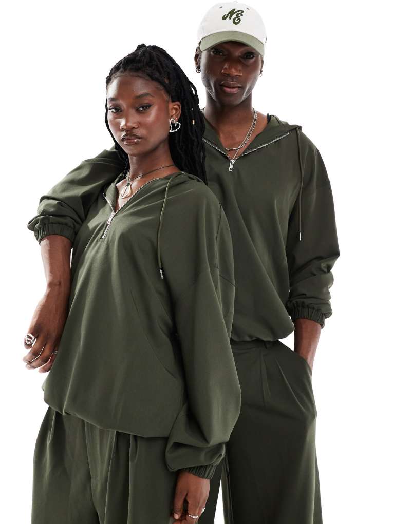 COLLUSION unisex tailored hoodie in olive - part of a set Collusion