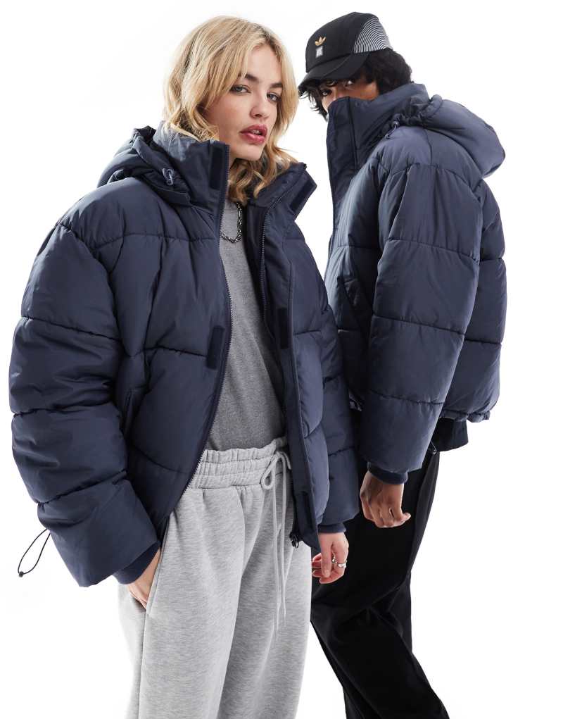 COLLUSION Unisex hooded puffer coat in dark gray Collusion