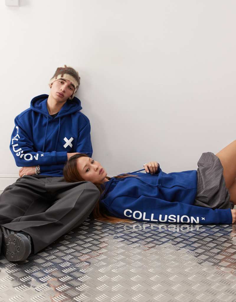 COLLUSION Unisex logo hoodie in navy Collusion