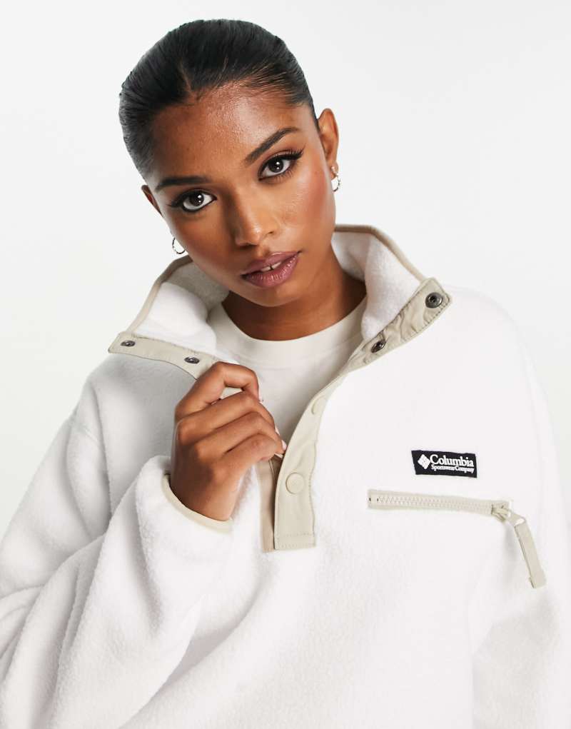 Columbia Helvetia cropped 1/2 snap neck fleece in white Exclusive to ASOS Columbia