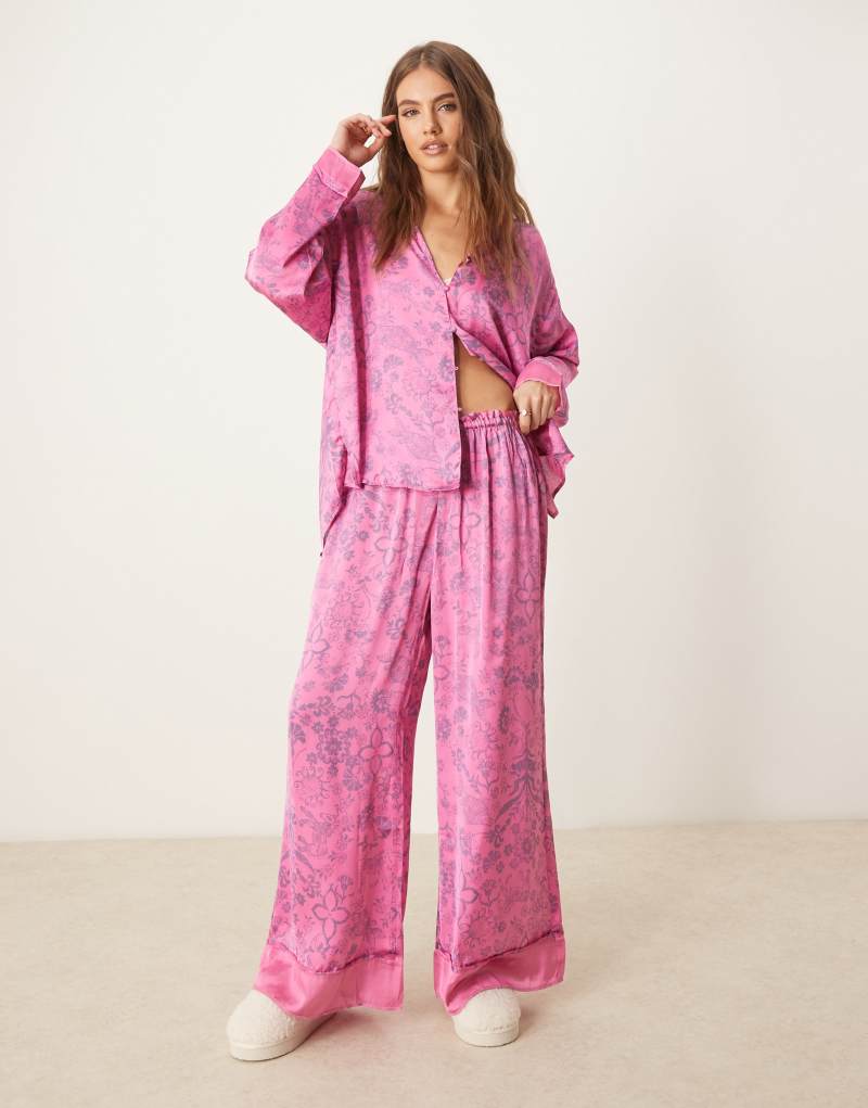 Free People dreamy days printed silk pajama set in pink Free People