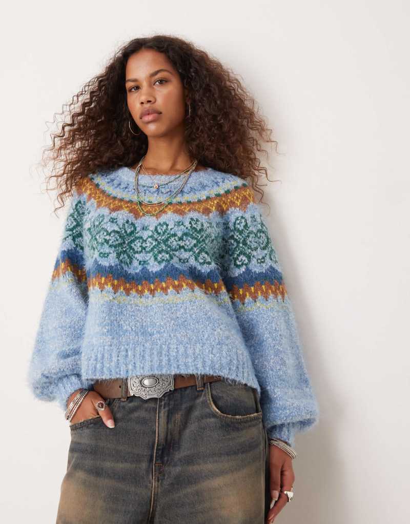 Женский Свитер Free People Объемный Флисовый в Стиле Fair Isle Free People