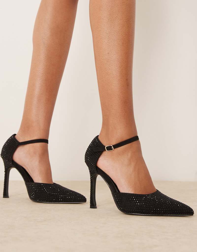 Glamorous pointed high heeled pumps in black embellished GLAMOROUS