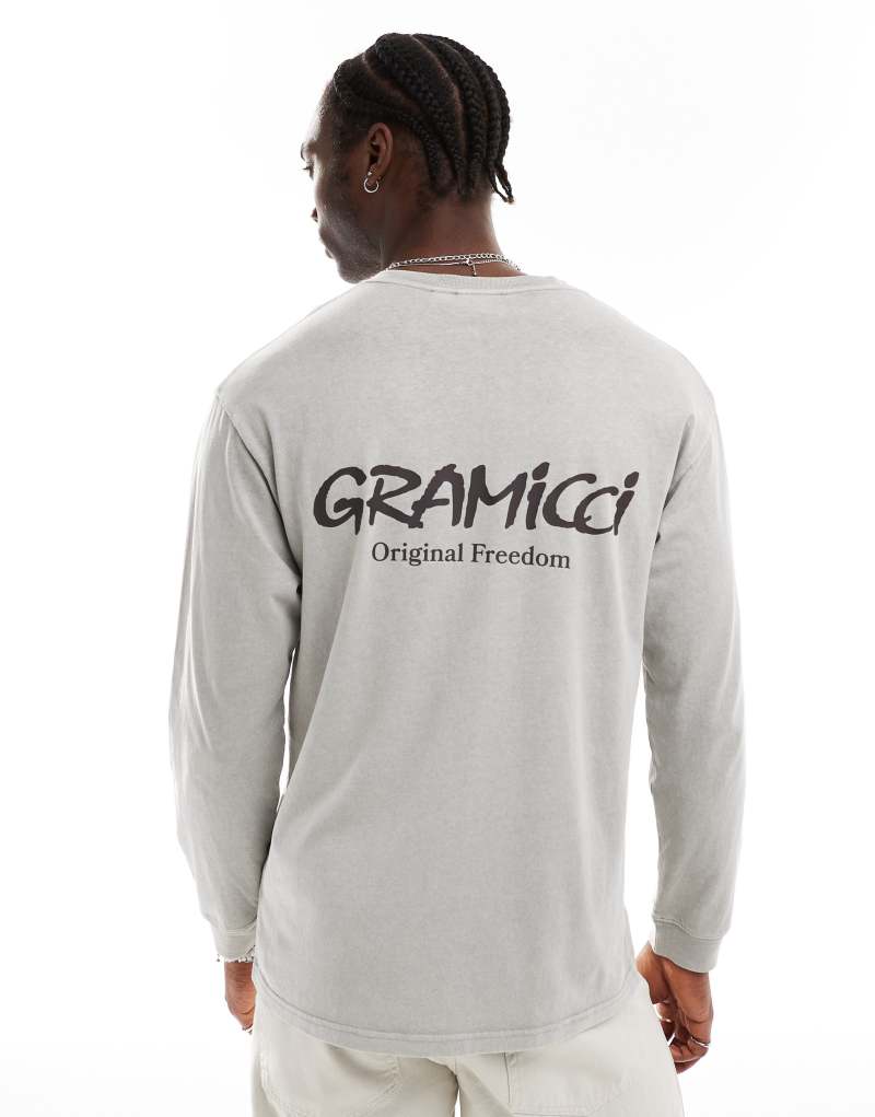 Gramicci original freedom graphic long sleeve t-shirt in pigment sage Gramicci