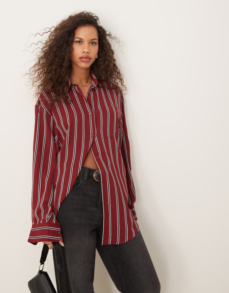 Glamorous oversized stripe shirt in burgundy and navy GLAMOROUS