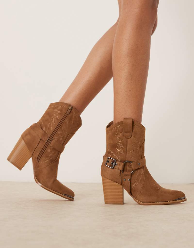 Glamorous western heel ankle boots in taupe micro GLAMOROUS