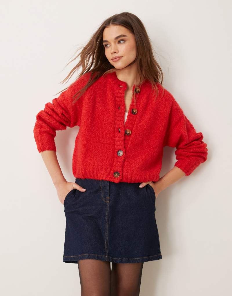 Glamorous chunky boxy crop knit cardigan in red GLAMOROUS