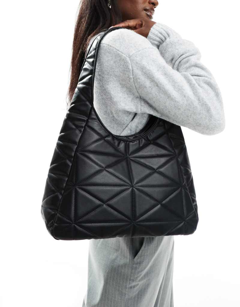 Glamorous quilted textured shoulder tote bag in black  GLAMOROUS