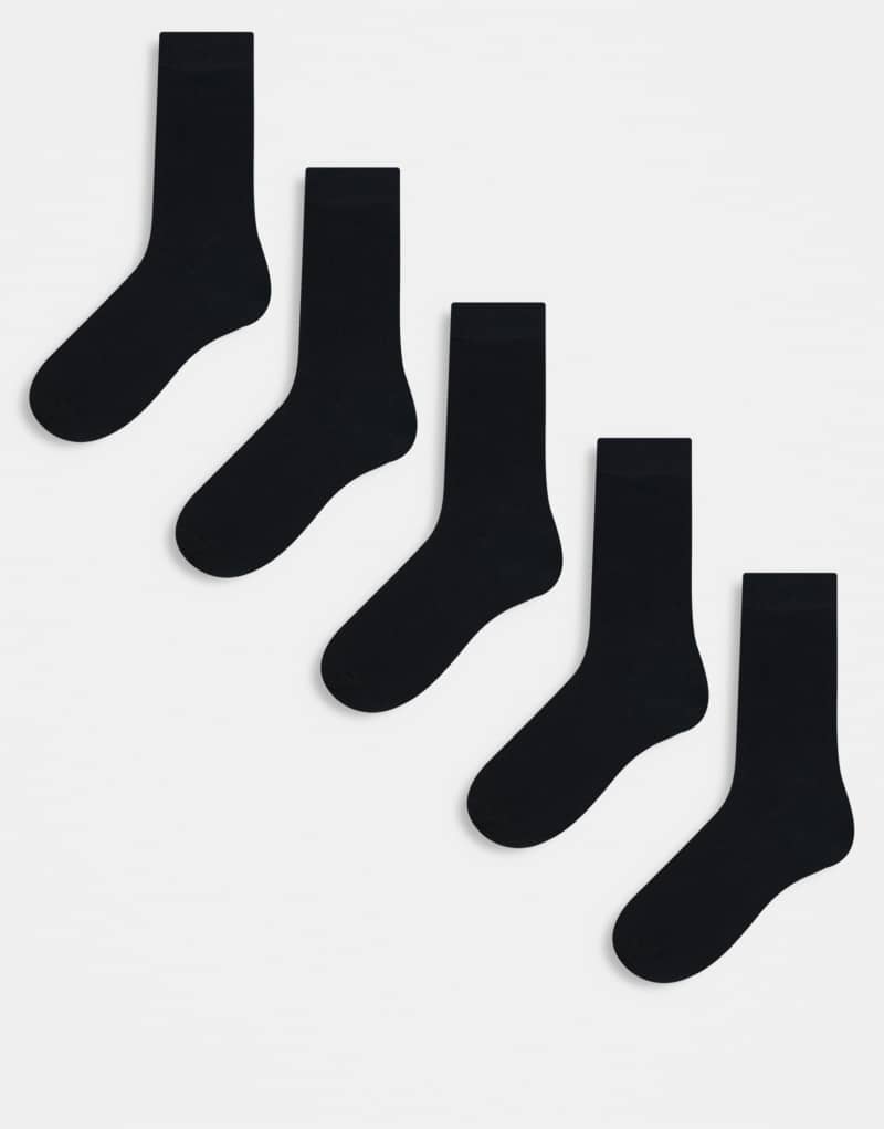 JJ Rebel 5 pack ribbed socks in black JJ Rebel