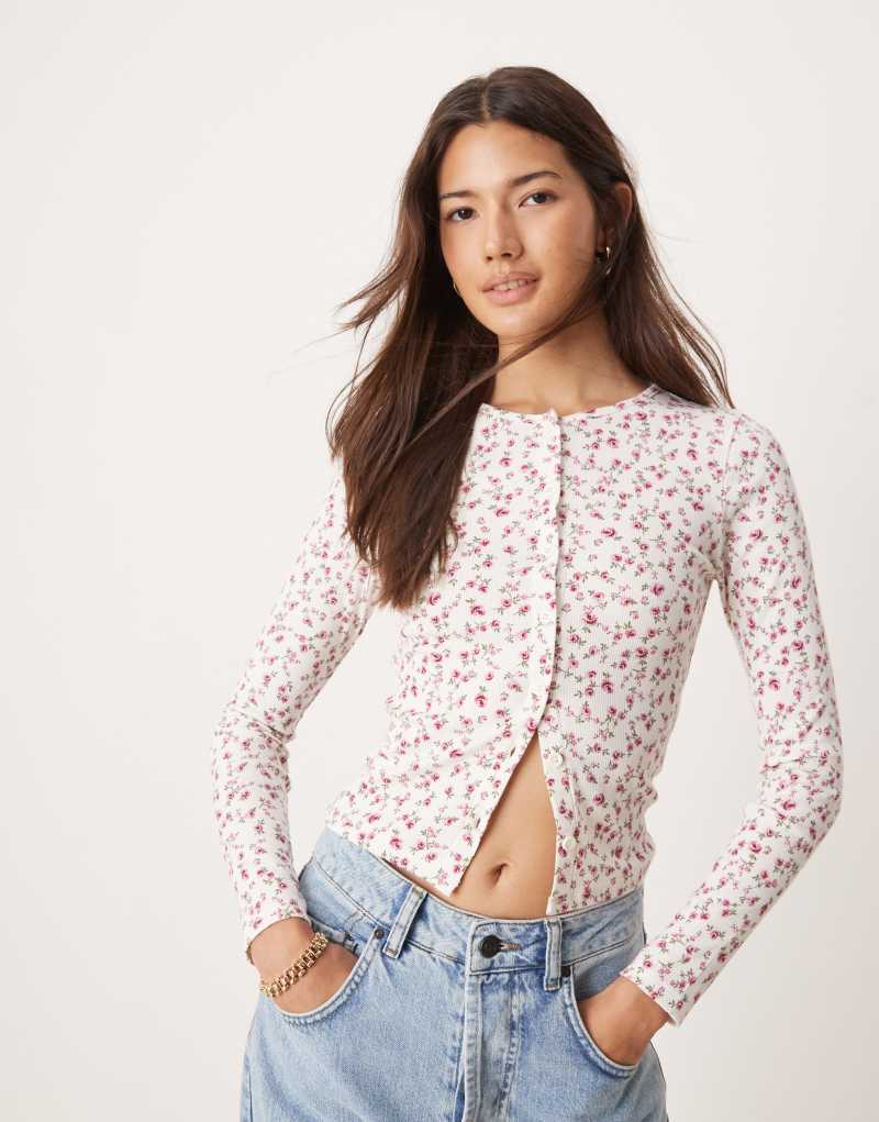 Miss Selfridge long sleeve cardigan in ditsy floral Miss Selfridge