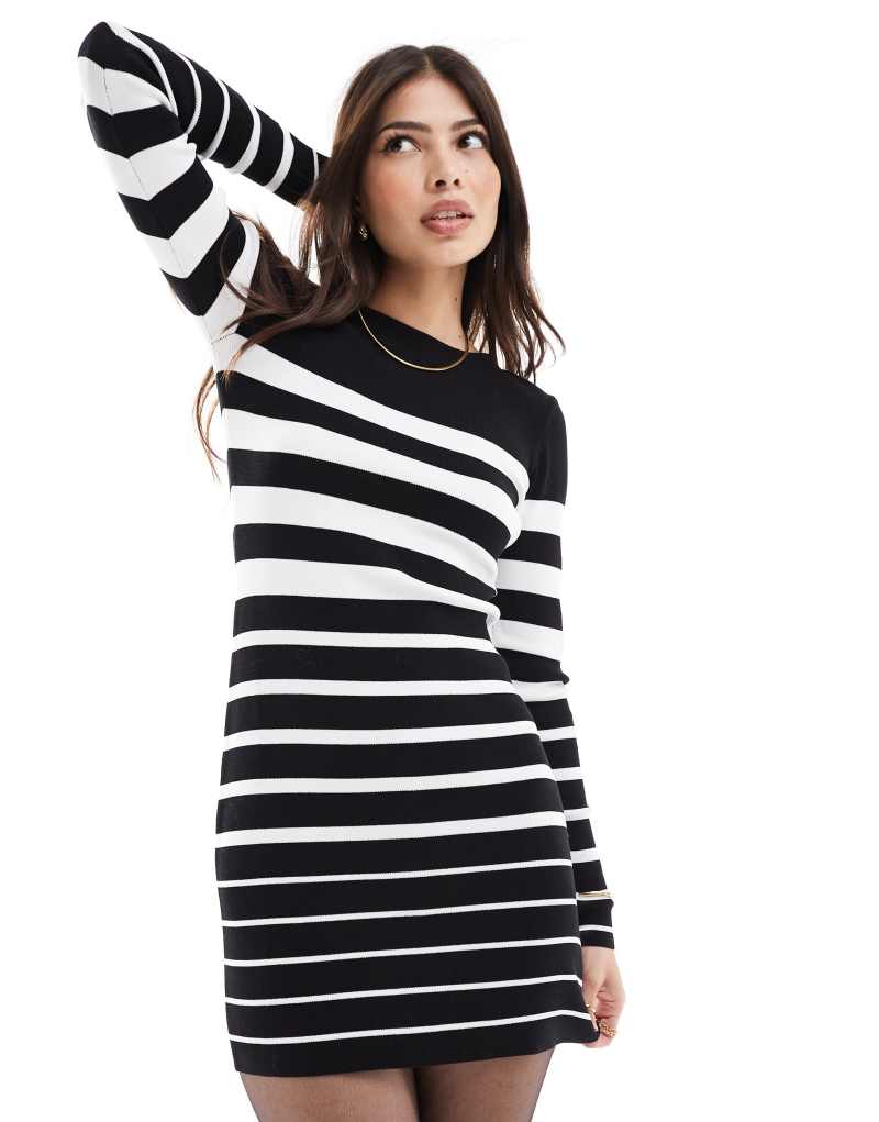 Miss Selfridge stripe long sleeve knit compact rib mini dress Miss Selfridge