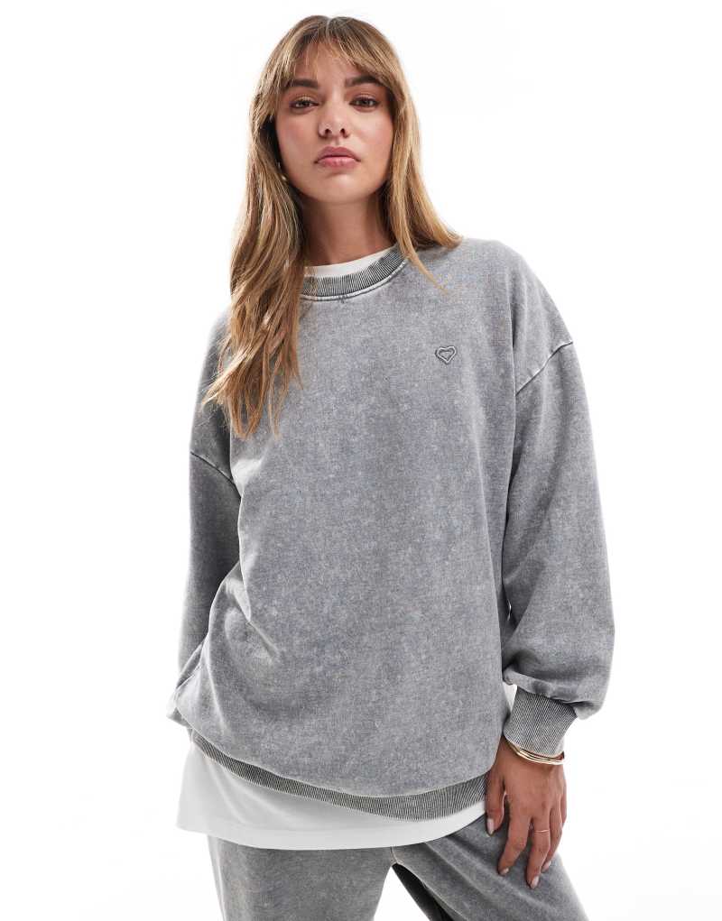 Miss Selfridge oversized acid wash sweatshirt in gray - part of a set Miss Selfridge