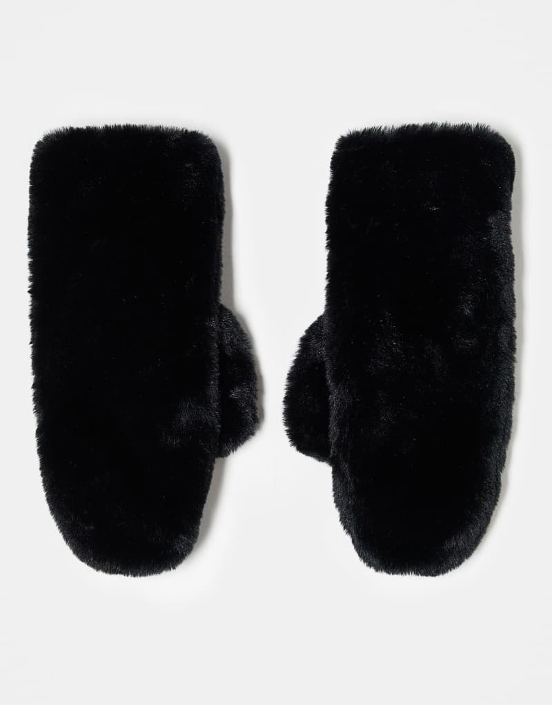 Monki faux fur mittens in black Monki