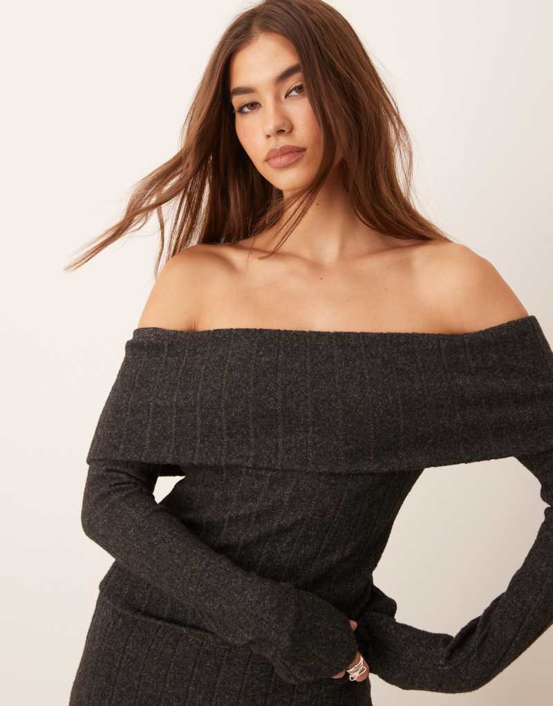 Miss Selfridge chunky brushed ribbed off the shoulder top Miss Selfridge